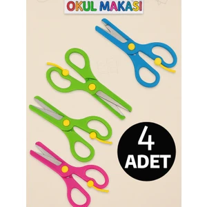 4 Adet Güvenli Çocuk Makası Küt Uçlu Yaylı Plastik Korumalı Okul Öğrenci Makası