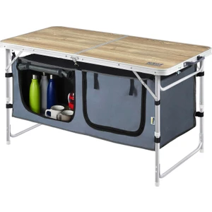 Saklama Dolaplı Kamp Masası, Katlanabilir Alüminyum Piknik Masası Mutfağı 120X60 Naturel Meşe