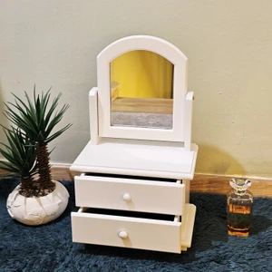 Tekir Store Düz Model Ahşap Hareketli Aynalı - 2 Çekmeceli - Beyaz Lake - Takı ve Makyaj Kutusu Organizer