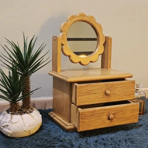 Tekir Store Papatya Model Ahşap Hareketli Aynalı - 2 Çekmeceli - Bambu - Eskitme Rengi - Takı ve Makyaj Kutusu Organizer