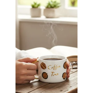 24K Altın Süslemeli Kahve Zamanı - Coffee Timetemalı El Yapımı Seramik Mug