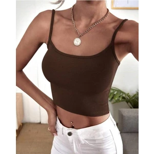 Öz Pamuk Kadın Ince Asklılı Fitilli Crop Basıc Atlet Bluz