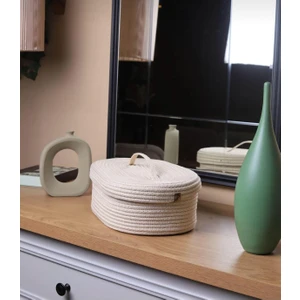 Jüt Hasır Sepet Oval Kapaklı Organizer 30X20