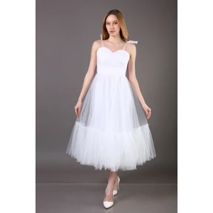 Omuzları Bağlamalı Renkli Tül Abiye Elbise