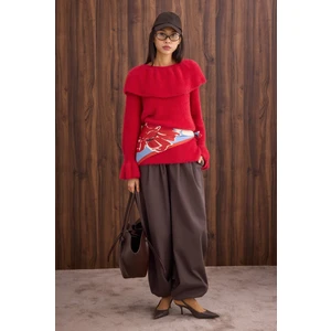 Yaka Detaylı Kazak Kırmızı