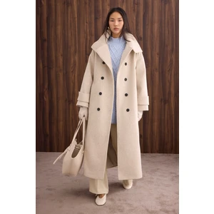 Funnel Neck Uzun Kaban Bej