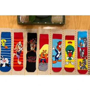 Al Bi 90Lık 7'li Çizgi Film Desenli Renkli Soket Çorap