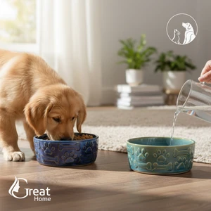 Great Home Greathome 2’li Porselen Kedi Köpek Mama Kabı ve Su Kabı Evcil Hayvanlar Için