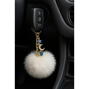 Sihirli Halı Peluş Pofuduk Ponpon Puf Beyaz Tüylü Üçlü Charm Ev Ofis Araba Telefon Cüzdan Çanta Anahtarlık