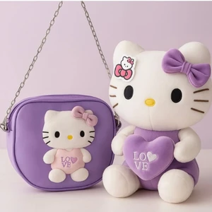 Hello Kitty Mor Peluş Oyuncak 35CM + Deri Çanta – Şık Hediye Seti