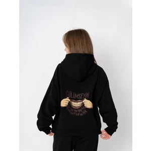 Unisex Oversize Kapüşonlu Baskılı Gülümseyin Sweatshirt