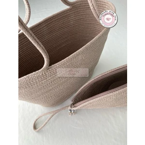 Double Knot Design Bailey 2li Takım Plaj Çantası , El Çantası Clutch, Totebag, Kadın Çanta, Yazlık, Hediyelik, hasır Jüt Tress