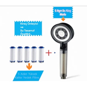 Su Tasarruflu ve Kireç Önleyici Özellikli Duş Başlığı ve 5 Adet Yedek Filtreli