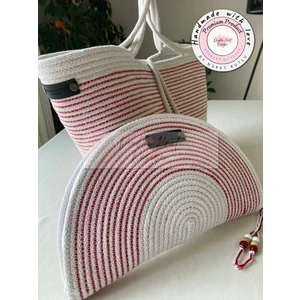 Double Knot Design Bailey 2li Takım Plaj Çantası , El Çantası Clutch, Totebag, Kadın Çanta, Yazlık, Hediyelik, hasır Jüt Tress