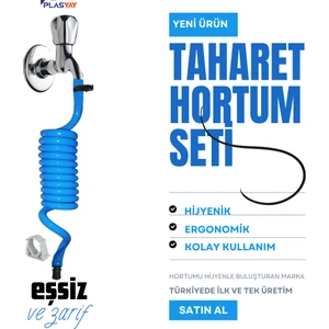 Spiral Wc Taharet Hortumu Duvar Sabitlemeli Plastik Kelepçeli 2 Metre Mavi