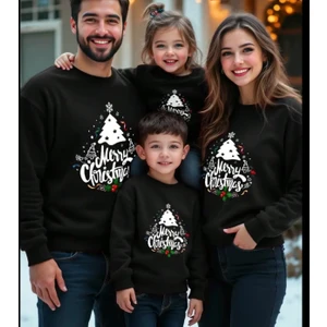 Punix Kids Punıx Kıds Özel Seri Meryy Christmas Baskılı %100 Pamuk Aile Kombini Yılbaşı Sweatshirt. 1 Adet Fiyatıdır