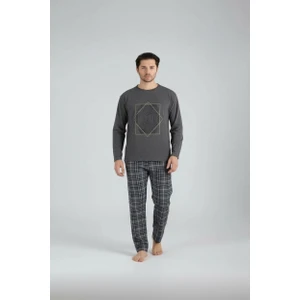 Uzun Kol Sıfır Yaka Pamuklu Erkek Pijama Takımı