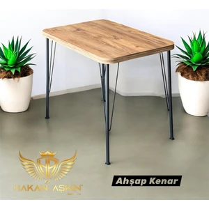 By Hakan Aşkın Siyah Metal Ayaklı 60X90 cm Kalınlıklı (Tek Masa) Ahşap Kenar Mutfak - Balkon - Çalışma Masası