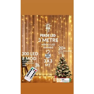 Sge Teknoloji  3x3 Metre 300 LED Kumandalı LED Perde Işığı Peri LED