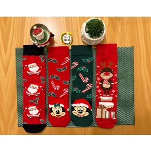 Al Bi 90Lık Çok Renkli Unisex Noel - Christmas - Yılbaşı Temalı 4'lü Çorap Seti
