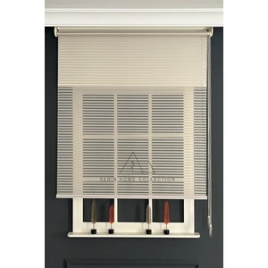 Serin Home Collection Bej Jaluzi Görünümlü Tül ve Stor Perde (Dayanıklı Alüminyum Kasa)