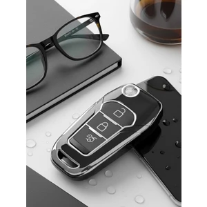 Ford Focus 4 Ecosport Fiesta Puma Ranger Mondeo Kuga 3 Buton Nano Anahtar Kılıfı Sustalı Siyah-Gümüş
