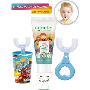 Mas Lord U Tipi Fırça Diş Bakım Seti - Mavi Fırçalık + Mavi Kalp 2-6 Yaş + Agarta Çocuk Diş Macunu