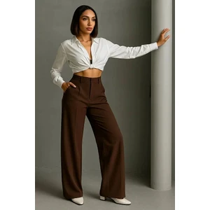 Kadın Siyah Çift Pileli Yüksek Bel Palazzo Kumaş Pantolon | Şık Ofis ve Günlük Kombinler Için