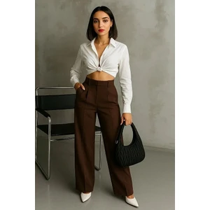 Kadın Siyah Çift Pileli Yüksek Bel Palazzo Kumaş Pantolon | Şık Ofis ve Günlük Kombinler Için