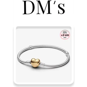 DMs Silver Ortası Gold Kalpli Gümüş Bileklik