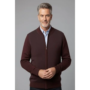 Mutlu City Erkek Orta Yaş ve Üzeri Triko Örgü Akrilik Fermuarlı Kışlık Baba Hırka 2062-BORDO