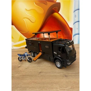 Mercedes Tır Kamyon Karavan Model Metal Motorlu Işıklı Sesli 23 cm Siyah Oyuncak Mercedes Karavan