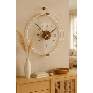 Wallover Design Xl Boy Rosa Bej/ceviz Premium – Çift Çemberli Lüks Büyük Sessiz Metal (Paslanmaz) Duvar Saati, 60X75 cm ✨