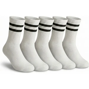 Kadın Beyaz Çift Çizgili Soket Çorap 5’li Paket