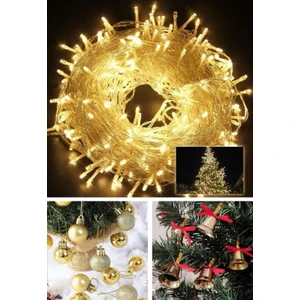 Deco Elit 3 Lü Yılbaşı Seti-10 mt Animasyonlu Peri Led-12 Adet Çam Ağacı Çanı-12’li Gold Yılbaşı Ç. Ağacı Topu