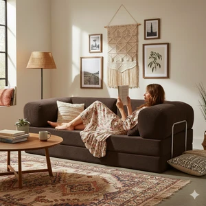 Meganest Modern Fitilli Kadife Kanepe| Yatak Olabilen, Dayanıklı Orta Sert Sünger, Yıkanabilir Kılıf