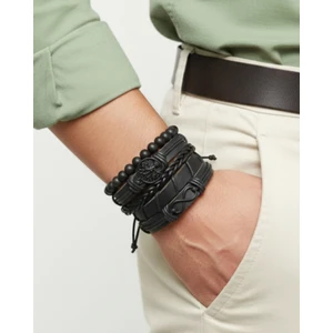 BSN Store Yaşam Ağacı ve Sonsuzluk Siyah Figürlü 5'li Hakiki Deri Bileklik