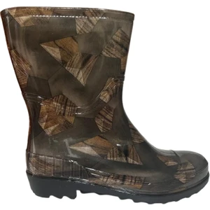 Kadın  Bej 23 cm Çiçek Desenli Kısa Bahçe Yağmur Çizmesi EMKK809-420