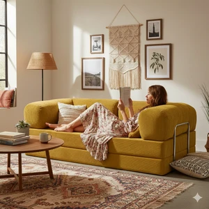 Meganest 200x100 Modern Fitilli Kadife Kanepe| Yatak Olabilen, Dayanıklı Orta Sert Sünger, Yıkanabilir Kılıf