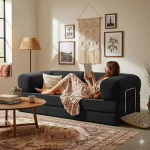 Meganest 200x100 Modern Fitilli Kadife Kanepe| Yatak Olabilen, Dayanıklı Orta Sert Sünger, Yıkanabilir Kılıf