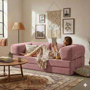 Meganest 200x100 Modern Fitilli Kadife Kanepe| Yatak Olabilen, Dayanıklı Orta Sert Sünger, Yıkanabilir Kılıf