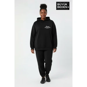 Kadın Büyük Beden Rahat Kalıp Hoodie -Unified Baskılı Kapüşonlu Sweatshirt SPR26BSWK968