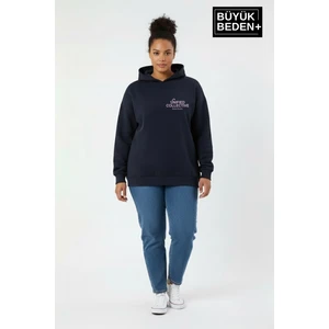 Kadın Büyük Beden Rahat Kalıp Hoodie -Unified Baskılı Kapüşonlu Sweatshirt SPR26BSWK968
