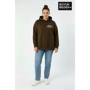 Kadın Büyük Beden Rahat Kalıp Hoodie -Unified Baskılı Kapüşonlu Sweatshirt SPR26BSWK968