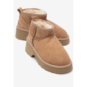 Ary Taba Süet Hakiki Deri Kürklü Platform Tabanlı Kadın Mini Bot