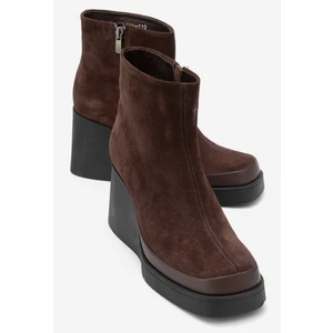 Lıvıa Kahverengi Süet Hakiki Deri Kadın Dolgu Topuklu Bot