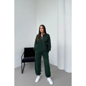Kadın Yarım Fermuarlı Dik Yaka Yeşil Eşofman Takımı