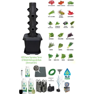 Hidroponik Dikey Tarım - Topraksız Tarım Kule Sistemi Hobi Seti - 12 Bitkilik Sera