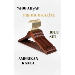 Beyaz Siyah Ceviz Ahşap Lüks Askı Kıyafet Elbise Gömlek ve Pantolon Askısı Amerikan Kanca 10 Adet