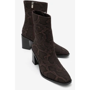 Chara Kahverengi Desenli Kadın Kalın Topuklu Bot